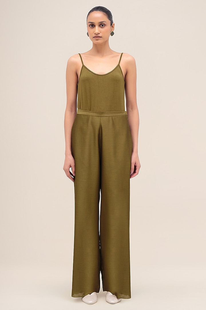 Olive Satin Organza Printed Shirt by AMPM at Pernia's Pop Up Shop